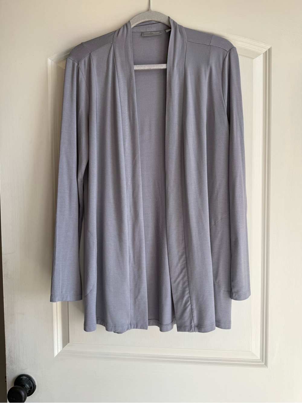 Susan Graver Light Gray Open Front Women's Cardigan with pockets